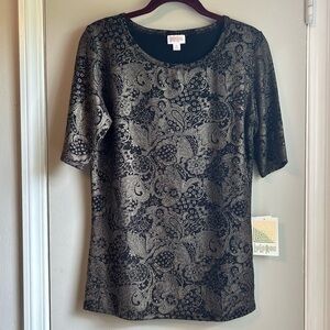 New LuLaRoe Elegant Gold & Black Classy Fitted Gigi Women’s Nylon Top Sz - M
